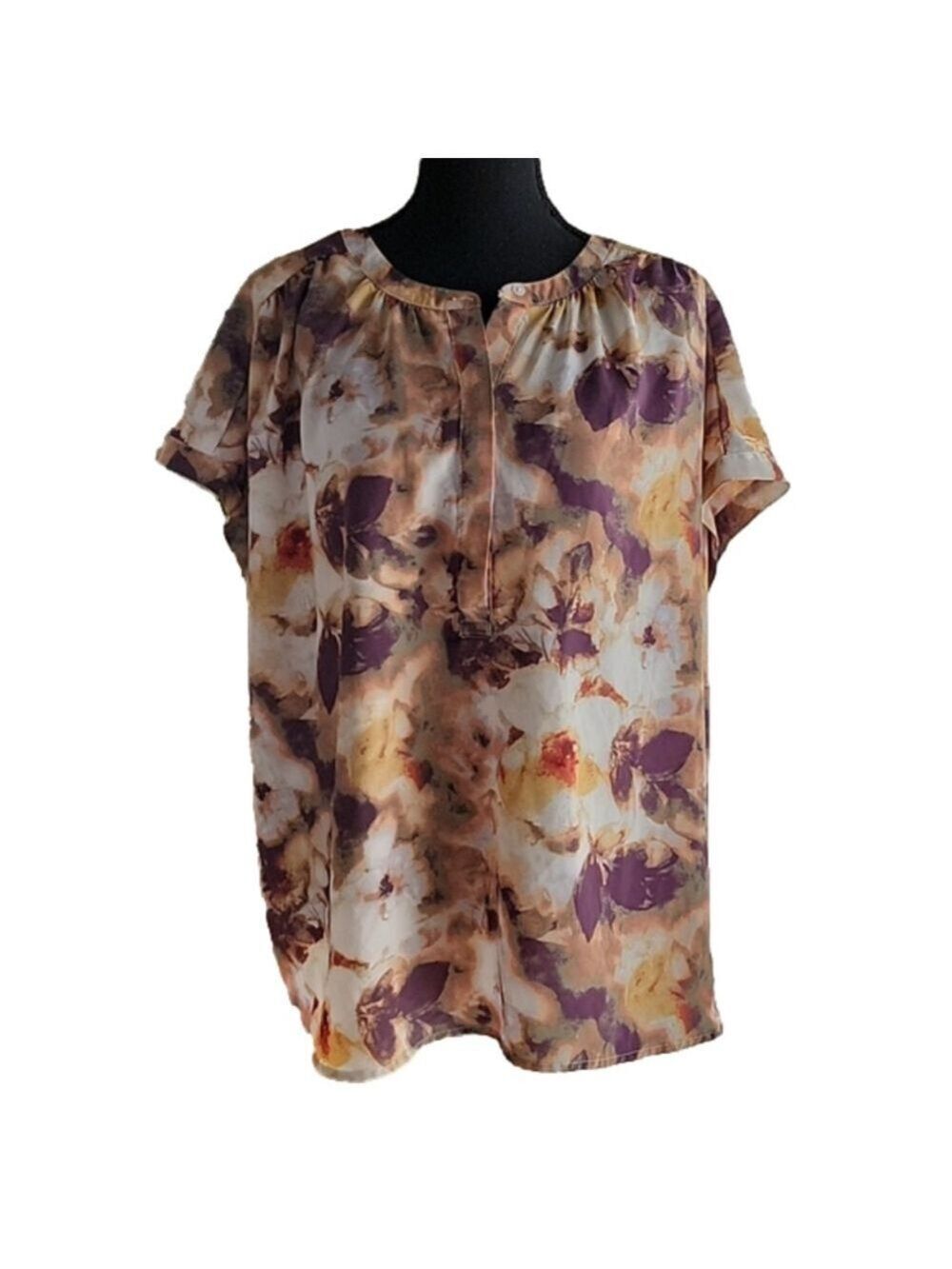 Simply Vera Vera Wang Iced Dyed Print Short Sleeve Blouse Size XXL EUC
